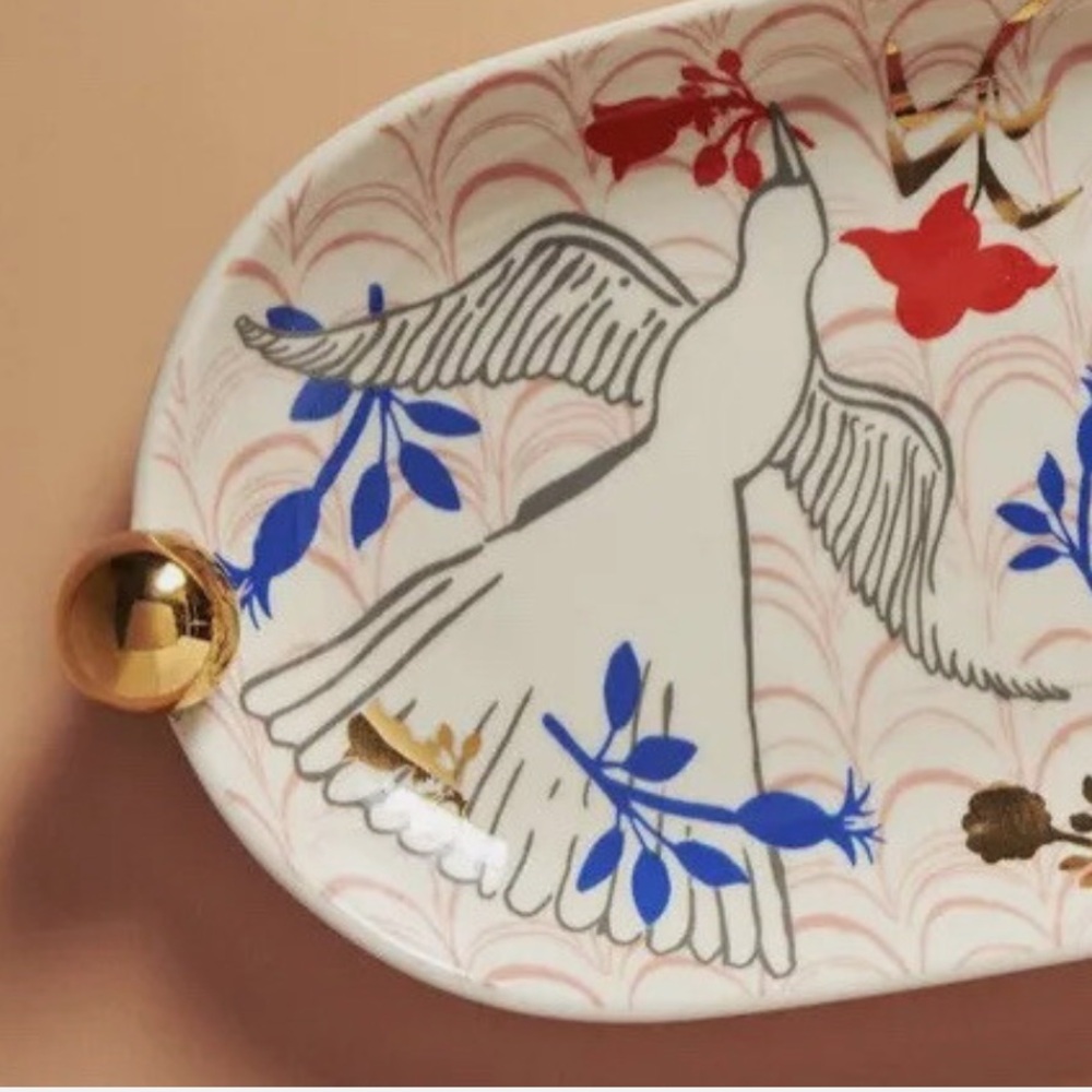ANTHROPOLOGIE TRAY DISH LAUREN McINTOSH DECALED STONEWARE TRINKET CATCHALL - Picture 4 of 13